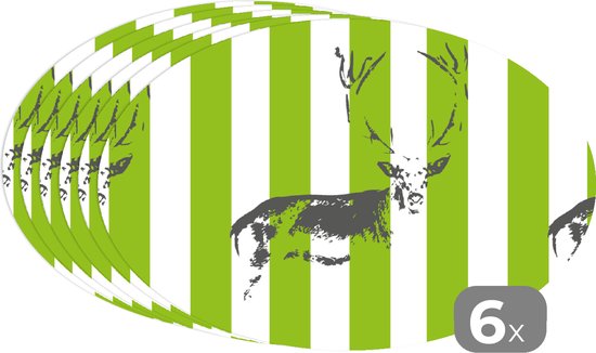 Napperons ovales - Sous-verres - Sets de table ovales - Motif - Cerf - Rayures - 6 pièces