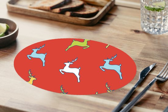 Napperons ovales - Sets de table - Sets de table ovales - Motif - Cerf - Rouge - 8 pièces