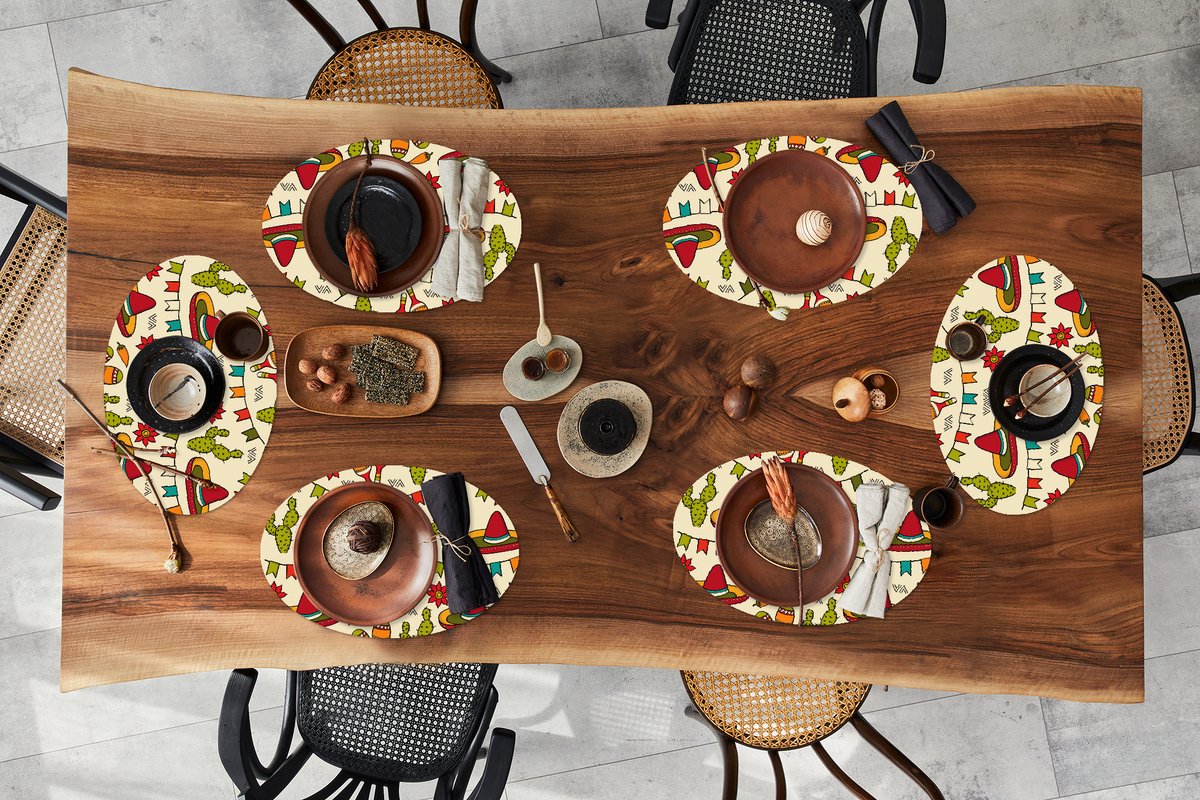 Placemats ovaal - Onderleggers - Ovale placemats - Mexico - Cactus - Patronen - 6 stuks