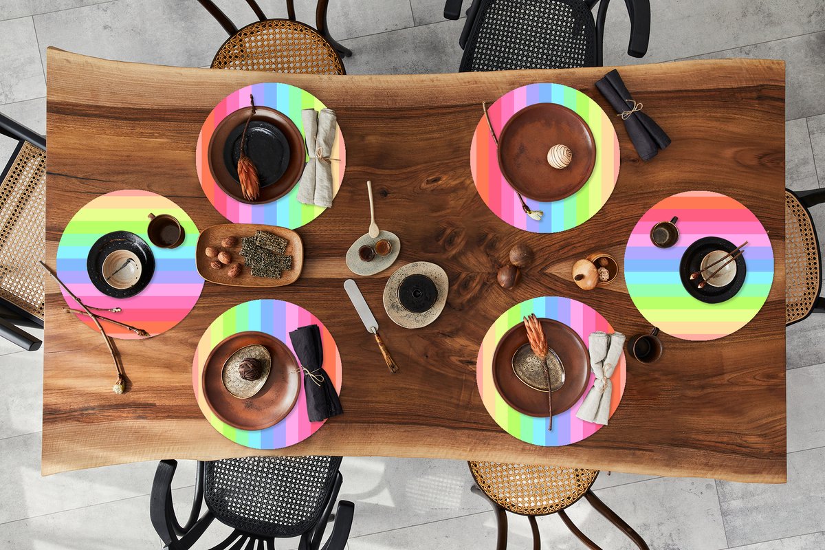 Ronde placemats - Onderlegger - Placemats rond - Regenboog - Patronen - Pastel - 6 stuks