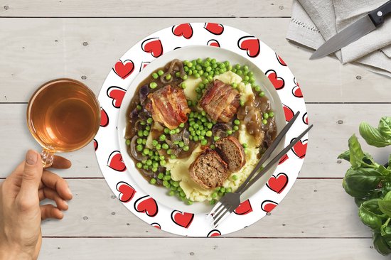 Sets de table ronds - Dessous de verre - Napperons ronds - Valentine - Coeur - Motif - 6 pièces