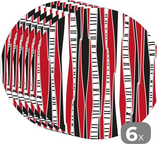 Sets de table ronds - Dessous de verre - Napperons ronds - Rouge - Motifs - Arbre - 6 pièces