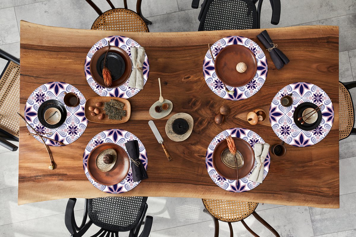 Ronde placemats - Onderlegger - Placemats rond - Bloemen - Luxe - Design - 6 stuks