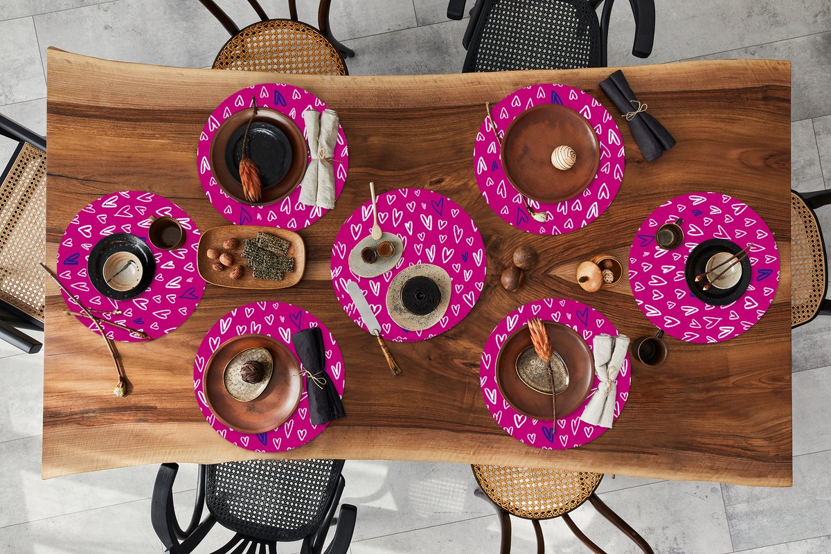 Ronde placemats - Onderlegger - Placemats rond - Hartjes - Design - Romantisch - 8 stuks