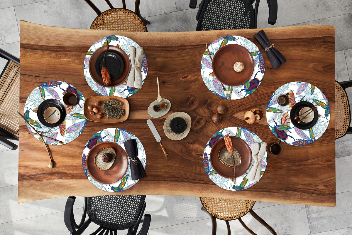 Ronde placemats - Onderlegger - Placemats rond - Insecten - Regenboog - Design - 6 stuks