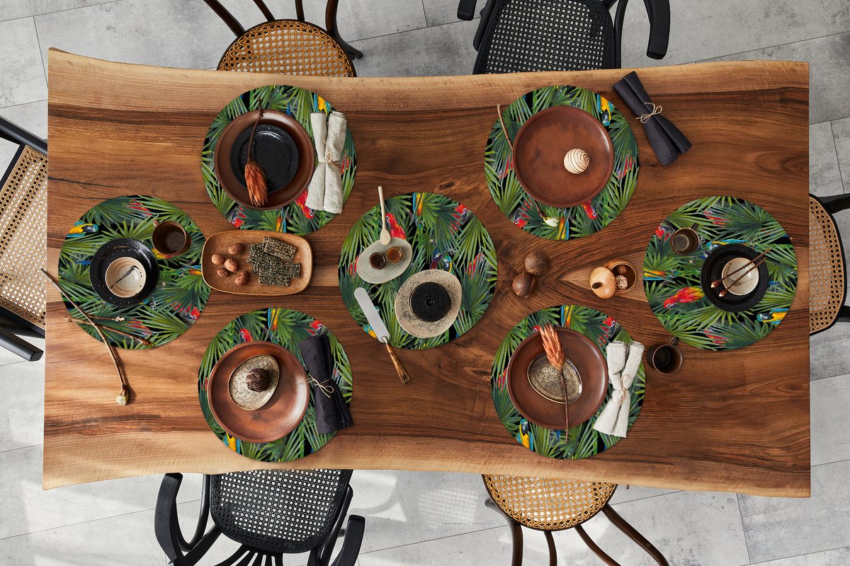 Ronde placemats - Onderlegger - Placemats rond - Papegaai - Jungle - Patronen - 8 stuks