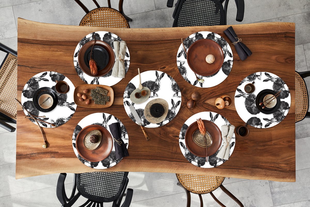 Ronde placemats - Onderlegger - Placemats rond - Vintage - Design - Konijn - Dieren - 8 stuks