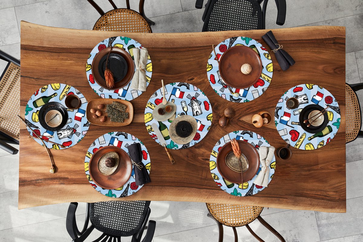 Ronde placemats - Onderlegger - Placemats rond - Parijs - Patronen - Frankrijk - 8 stuks