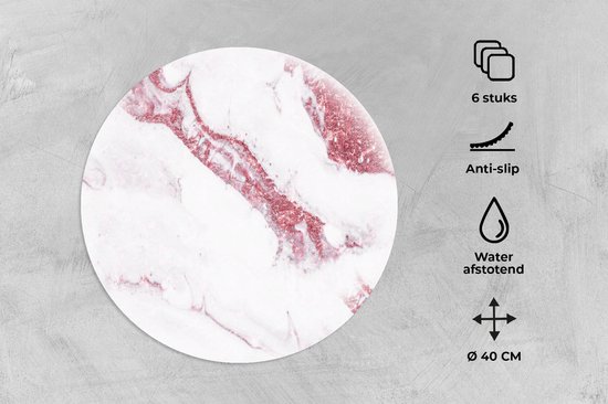 Sets de table ronds - Dessous de verre - Napperons de table ronds - Imprimé marbré - Wit - Glitter - Motifs - 6 pièces