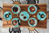 Ronde placemats - Onderlegger - Placemats rond - Patroon - Turquoise - Waterverf - 10 stuks