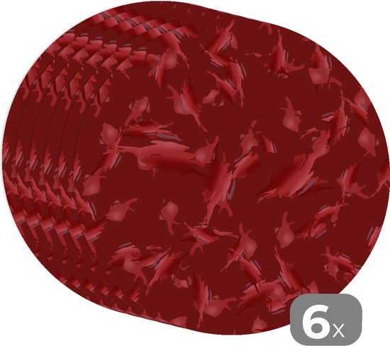 Sets de table ronds - Dessous de verre - Napperons de table ronds - Motifs - Rouge - Camouflage - 6 pièces