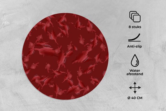 Sets de table ronds - Dessous de plat - Sets de table ronds - Motifs - Rouge - Camouflage - 8 pièces