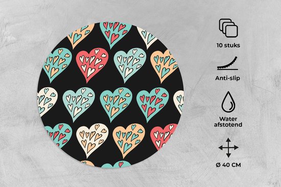 Sets de table ronds - Dessous de verre - Napperons ronds - Filles - Coeur - Hartjes - Motifs - Fille - Kids - Enfants - Meiden - 10 pièces