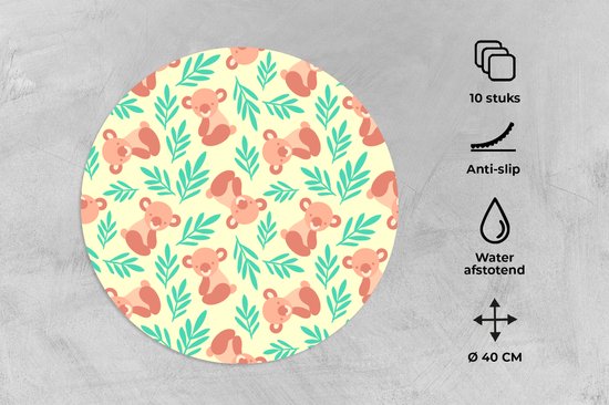Sets de table ronds - Dessous de verre - Napperons de table ronds - Jungle - Motifs - Koala - Animal - 10 pièces