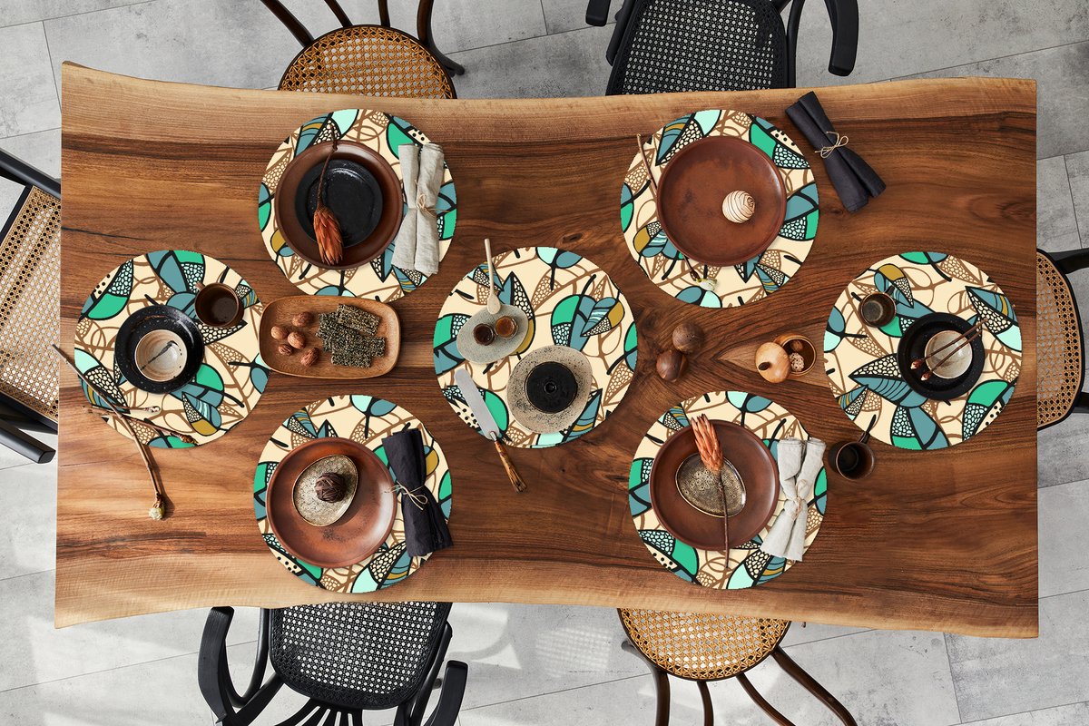 Ronde placemats - Onderlegger - Placemats rond - Bladeren- Bohemian - Natuur - Patronen - 8 stuks