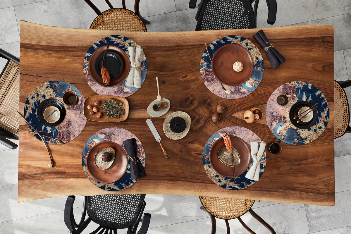 Ronde placemats - Onderlegger - Placemats rond - Roest print - Blauw - Geel - 6 stuks