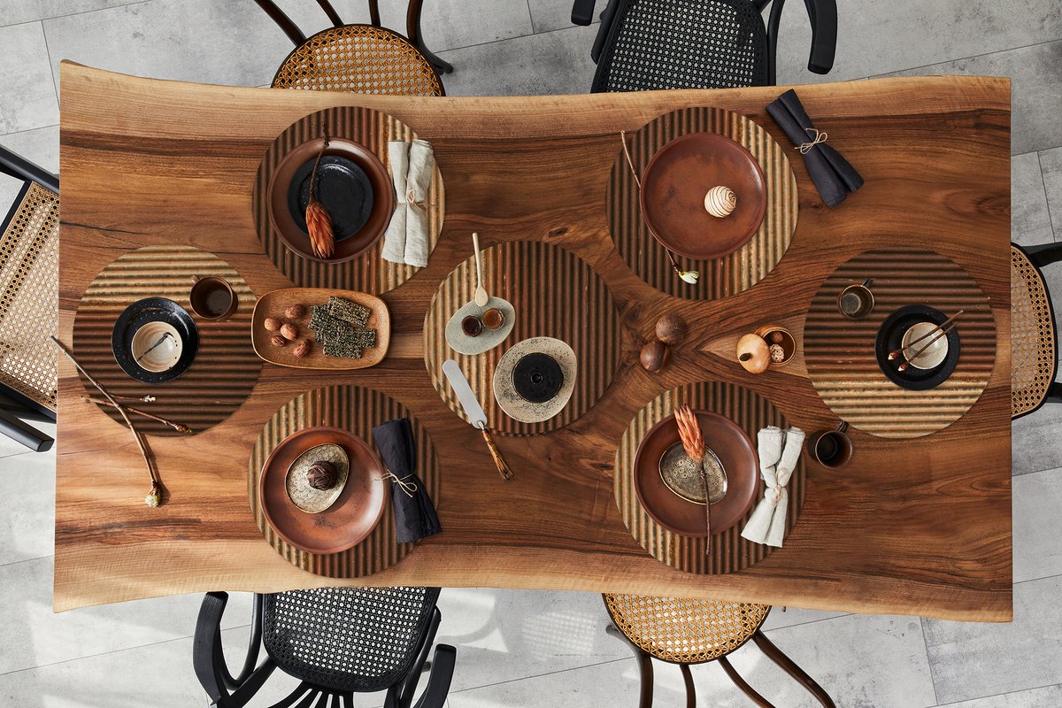 Ronde placemats - Onderlegger - Placemats rond - Golfplaten - Roest print - Brons - 8 stuks