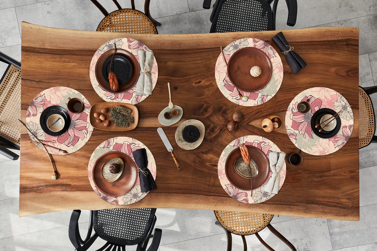 Ronde placemats - Onderlegger - Placemats rond - Patroon - Bloem - Design - Jaren 20 - 6 stuks