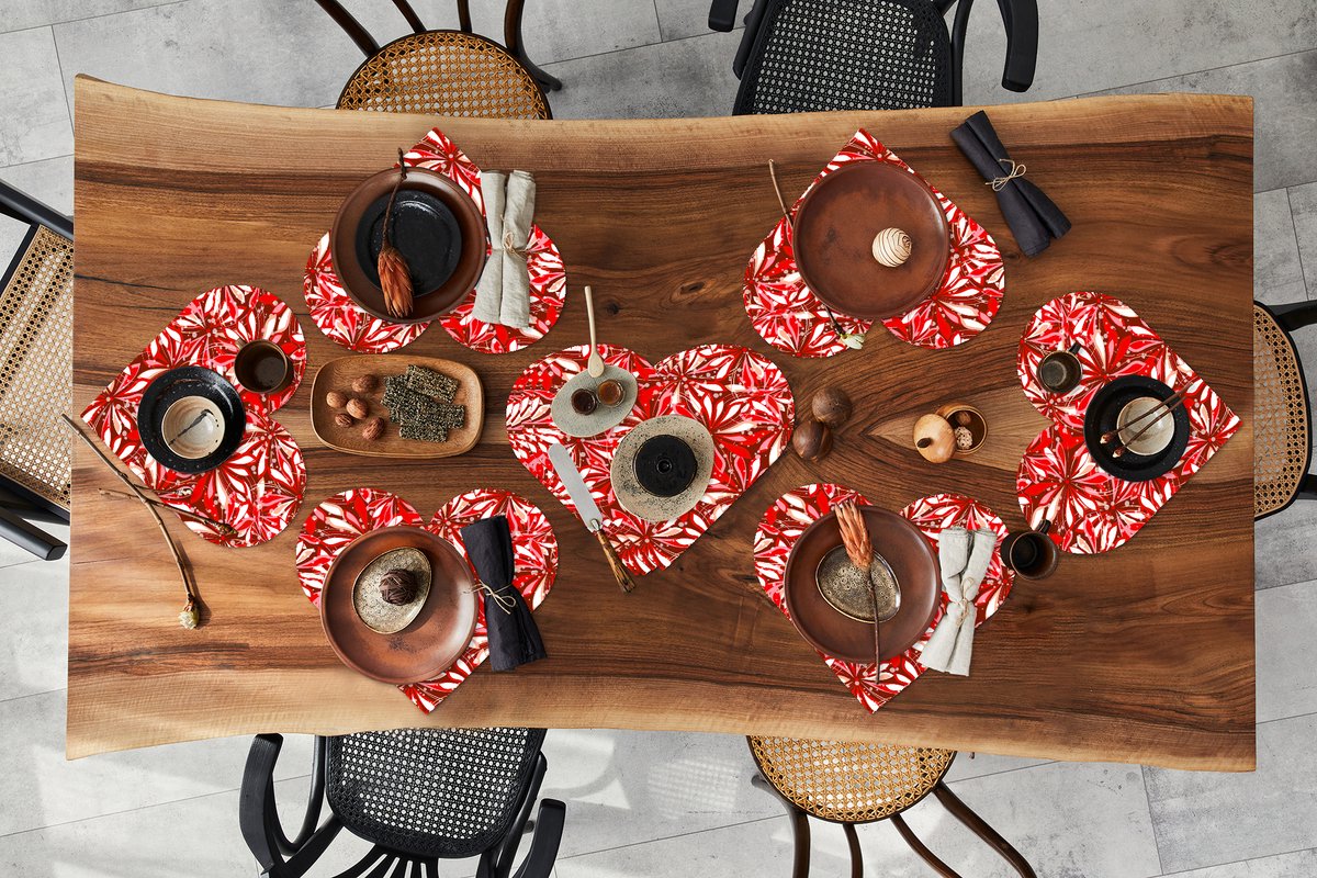 Onderleggers - Placemats - Placemats hartje - Bloesem - Rood - Patronen - Bloemen - 10 stuks