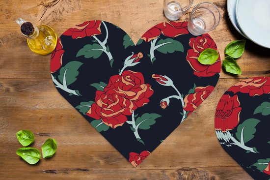Dessous de verre - Napperons - Napperons de table cœur - Roses - Bloem - Motif - Rouge - 8 pièces