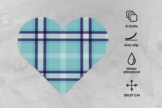 Sets de table - Napperons - Napperons coeur - Plaid - Blauw - Motifs - tartan - 6 pièces