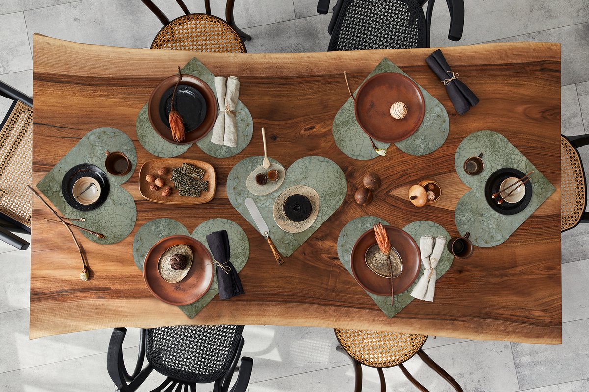 Onderleggers - Placemats - Placemats hartje - Muur - Groen - Olijf - Aarde - 8 stuks