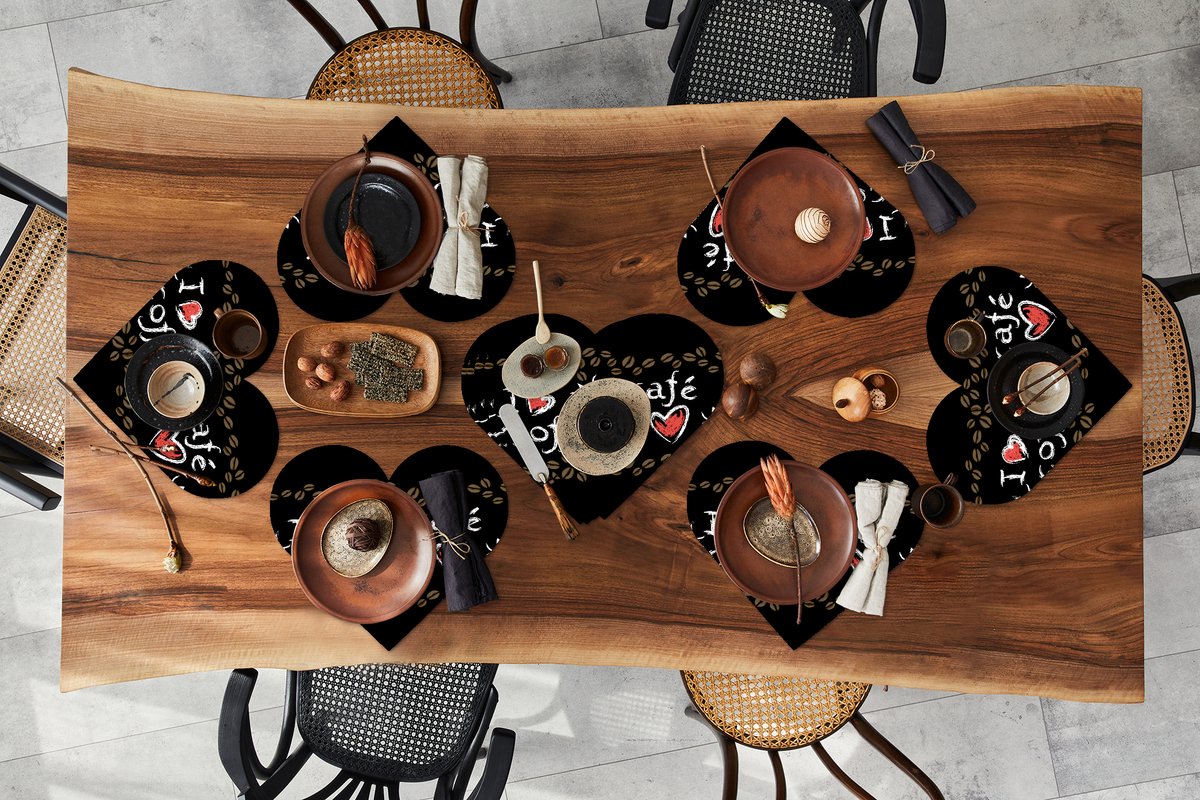 Onderleggers - Placemats - Placemats hartje - Koffie - Patronen - Love - 10 stuks