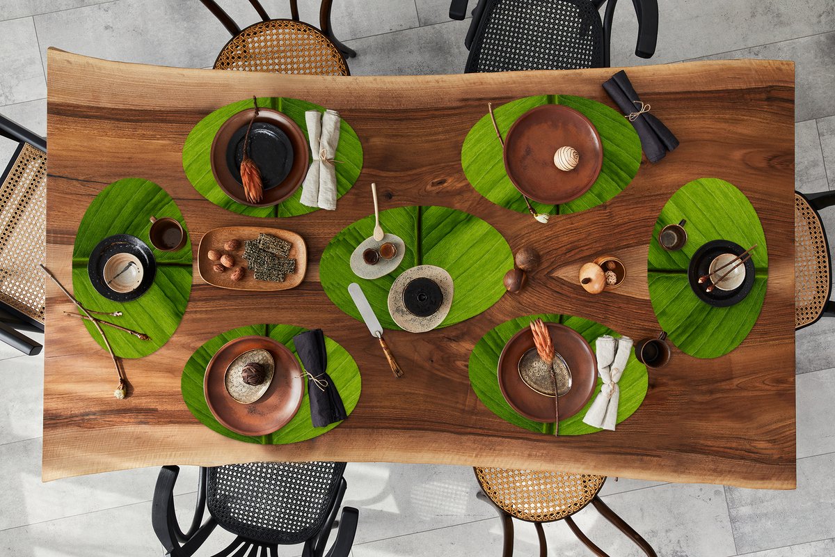 Placemats ovaal - Onderleggers - Ovale placemats - Bladeren - Structuur - Groen - 10 stuks