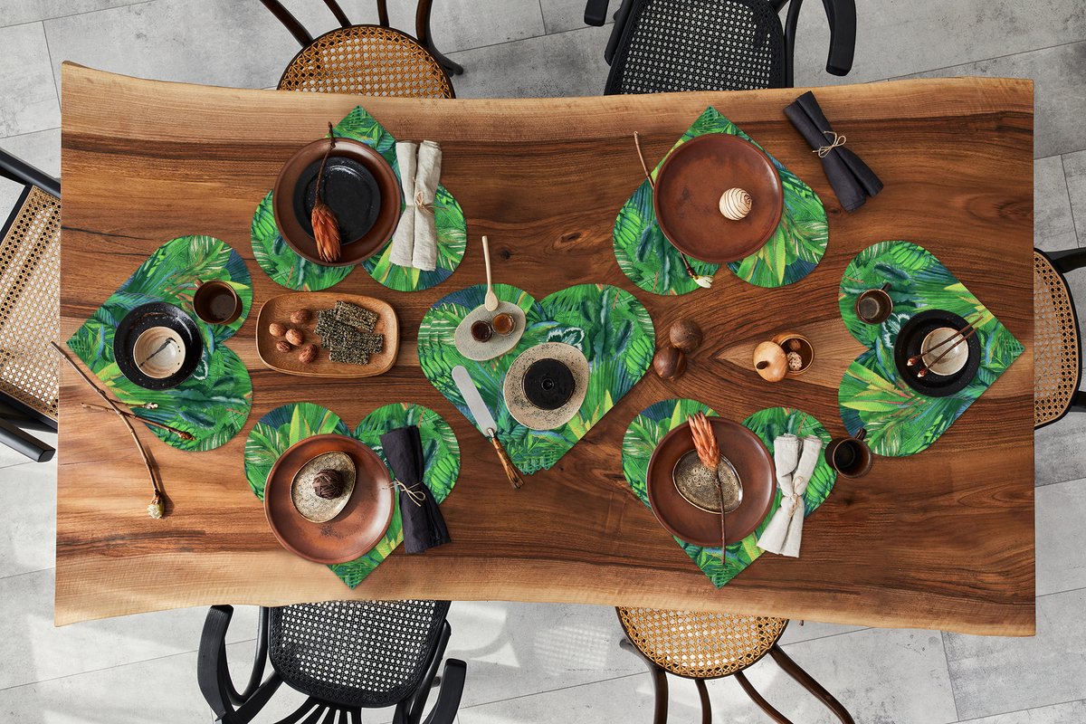 Onderleggers - Placemats - Placemats hartje - Bladeren - Tropisch - Patronen - 10 stuks