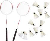 Badminton set rood/wit met 12x shuttles en opbergtas voor volwassenen