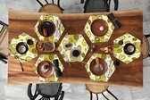 Placemats hexagon - Onderleggers placemats - Placemat zeshoek - Retro - Klok - Patronen - Stippen - 8 stuks
