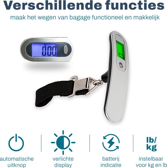Flintronic Digitale kofferweegschaal, bagageweegschaal, draagbare hangweegschaal met LCD-display en haak, 50 kg/110 lb, draagbare hangweegschaal met tarra-functie en achtergrondverlichting voor reizen