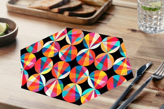 Napperons de table hexagon - Sets de table Sets de table - Set de table hexagone - Arc-en-ciel - Cercles - Motifs - 10 pièces