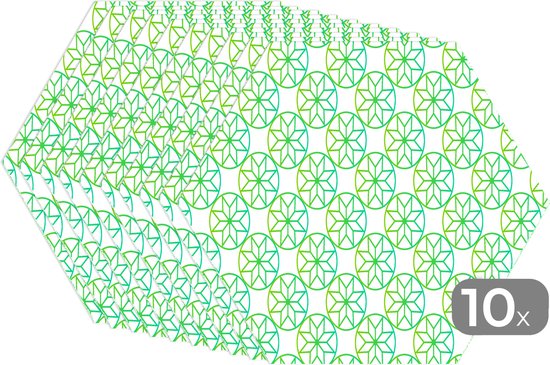 Napperons de table hexagon - Sets de table - Set de table hexagone - Vert - Etoiles - Motifs - Cercle - 10 pièces