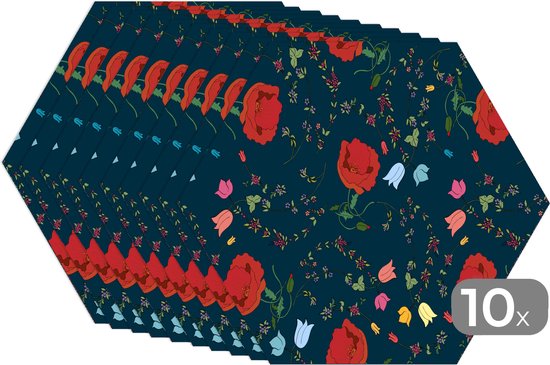 Napperons hexagon - Sets de table sets de table - Set de table hexagone - Arc-en-ciel - Fleurs - Design - 10 pièces