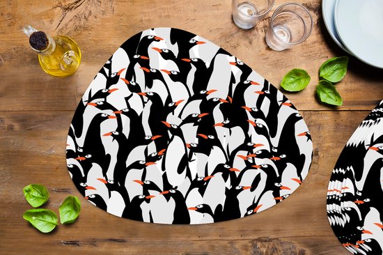 Set de table bio - Napperons de verre - Pingouins - Animaux - Motifs - Zentangle - 8 pièces