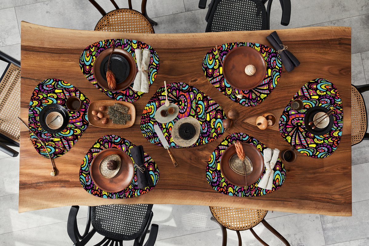 Placemat organisch - Placemats organic - Onderleggers - Design - Mandala - Regenboog - 10 stuks