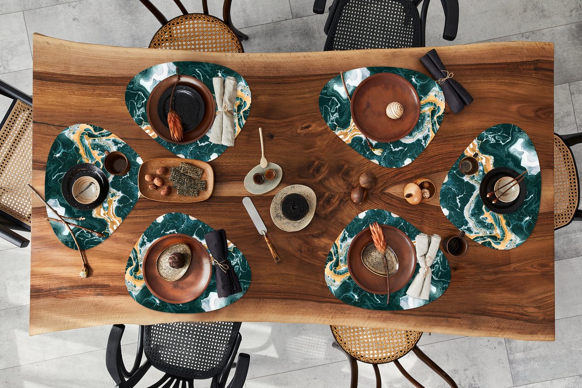 Placemat organisch - Placemats organic - Onderleggers - Marmer print - Gouden - Wit - 6 stuks