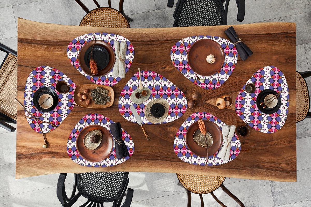 Placemat organisch - Placemats organic - Onderleggers - Retro - Druppel - Design - 8 stuks
