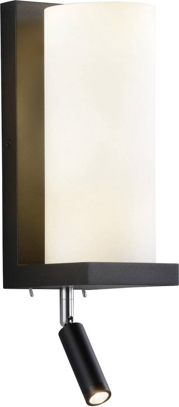 Lucande - wandlamp - 2 lichts - glas, ijzer - H: 37.5 cm - E27 - wit, zwart