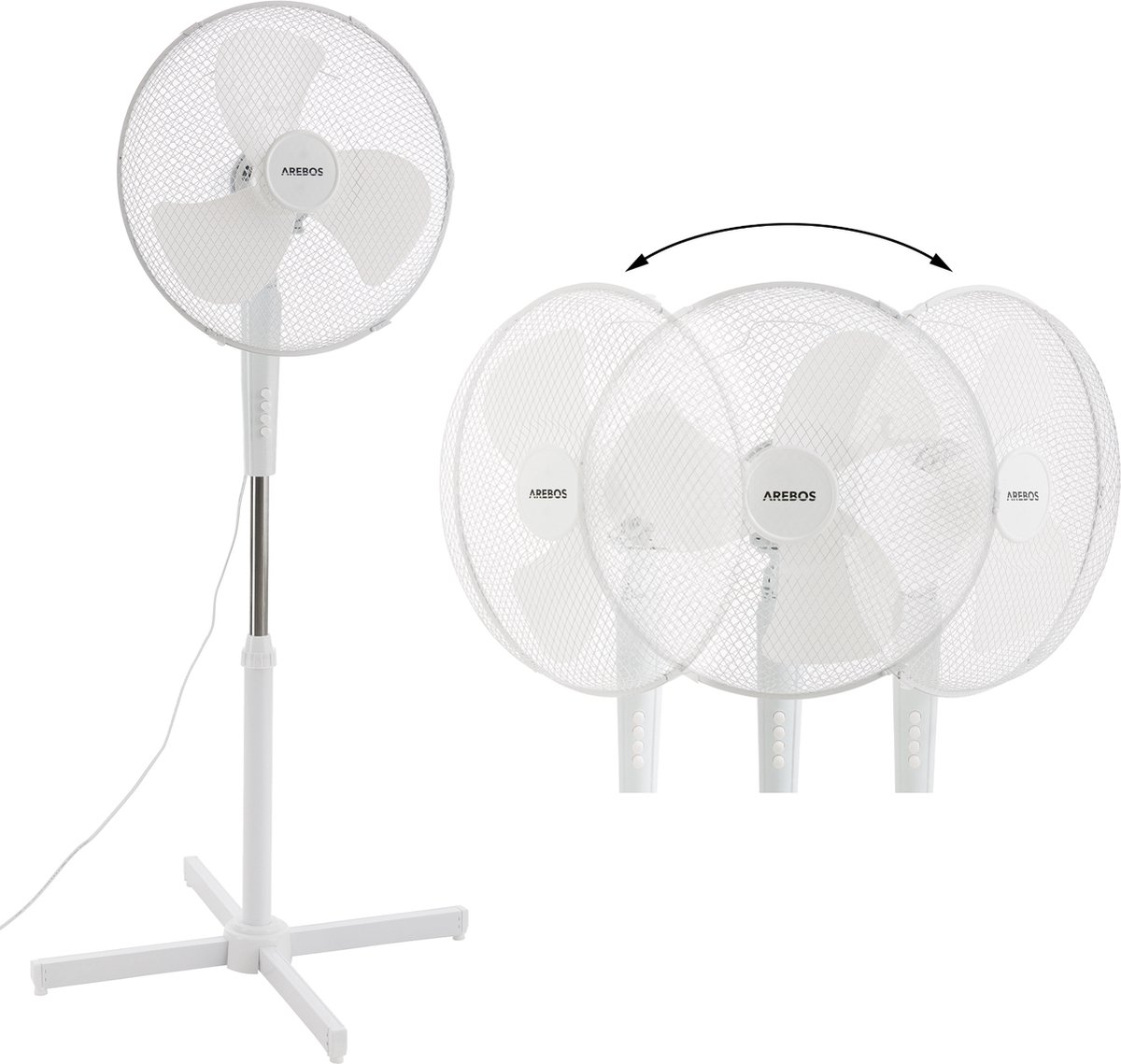 AREBOS Staande ventilator 45W Luchtkoeler Ventilator Oscillerend Wit