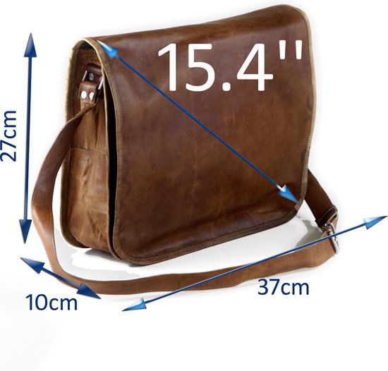 Satcheltas 15.4’’ Almeria - Schoudertas – Cognac Bruin ECHTE LEDER - Vintage Design - Aktetas