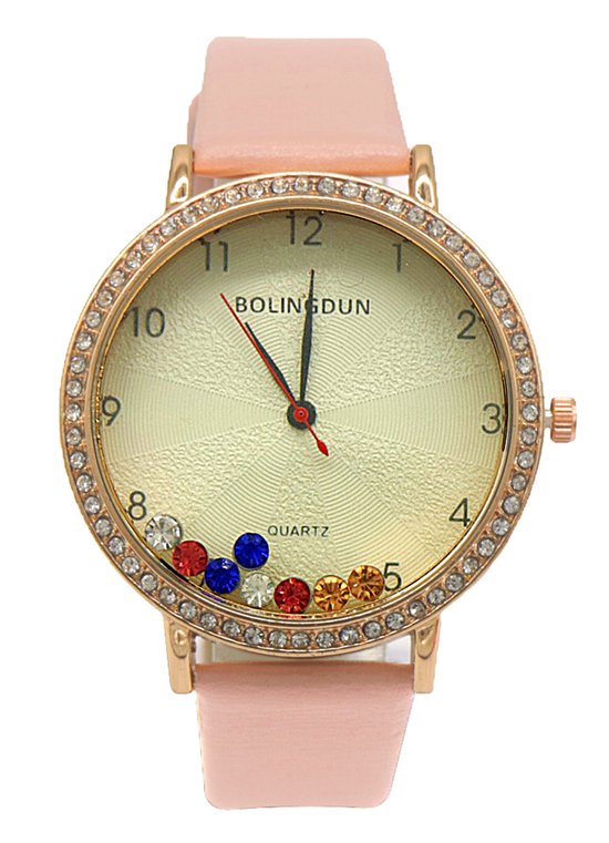 Horloge met Kralen - Kast 40 mm - Band Kunstleer - Roze