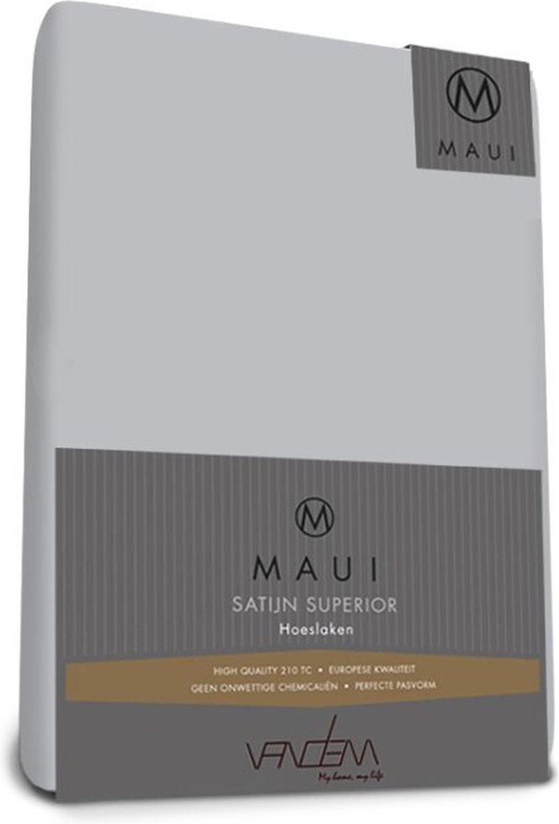 Maui - Van Dem - satijn Splittopper hoeslaken de luxe 180 x 210 cm zilver gr