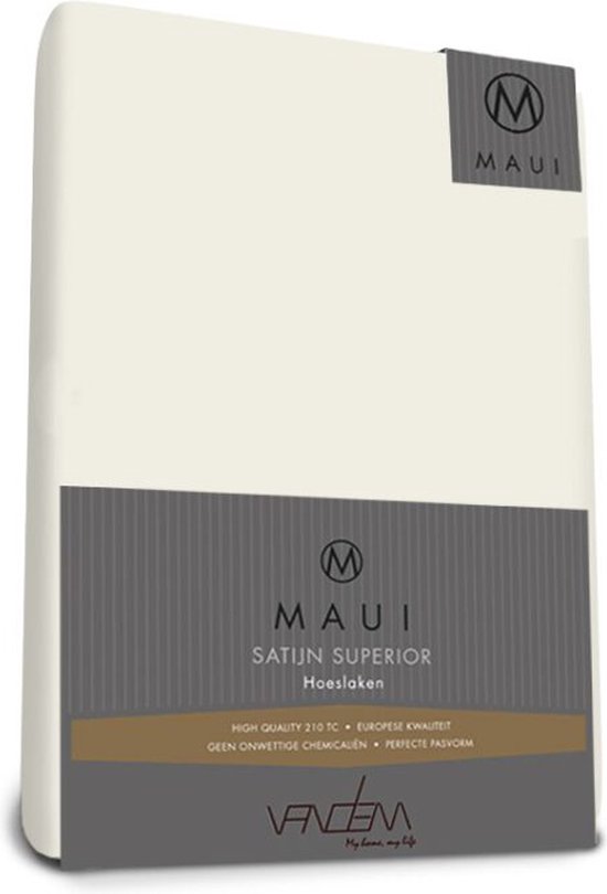 Maui - Van Dem - satijn Splittopper hoeslaken de luxe 180 x 220 cm creme