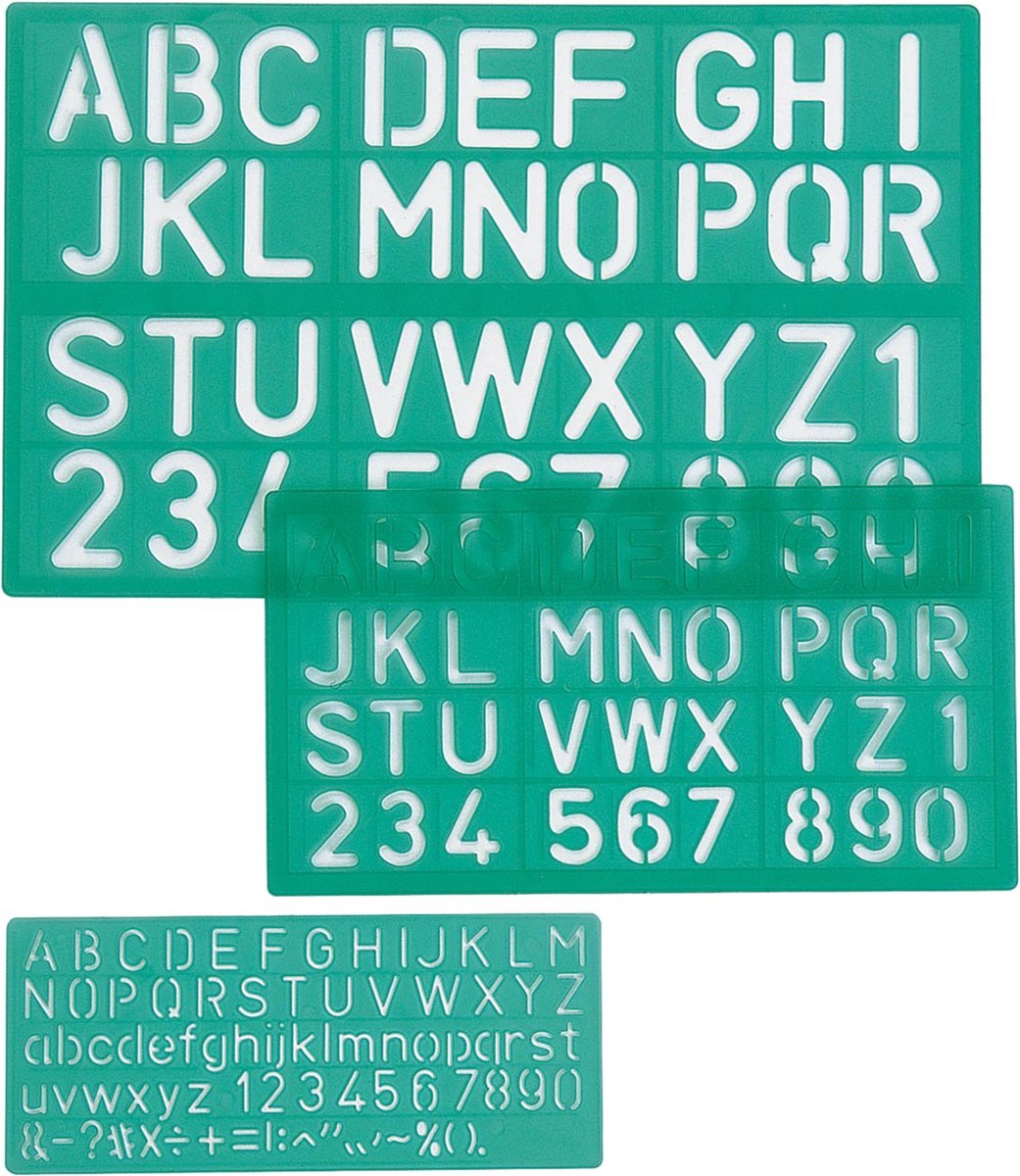 Linex lettersjabloon set met 3 stuks, in een ophangetui 24 stuks