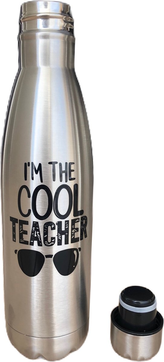 Thermosfles Zilver 500ml - Thermos Drinkbeker - Waterfles - Travel mug - cool teacher - cadeau juf meester leerkracht