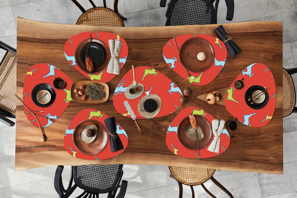 Placemat organisch - Placemats organic - Onderleggers - Patroon - Hert - Rood - 10 stuks
