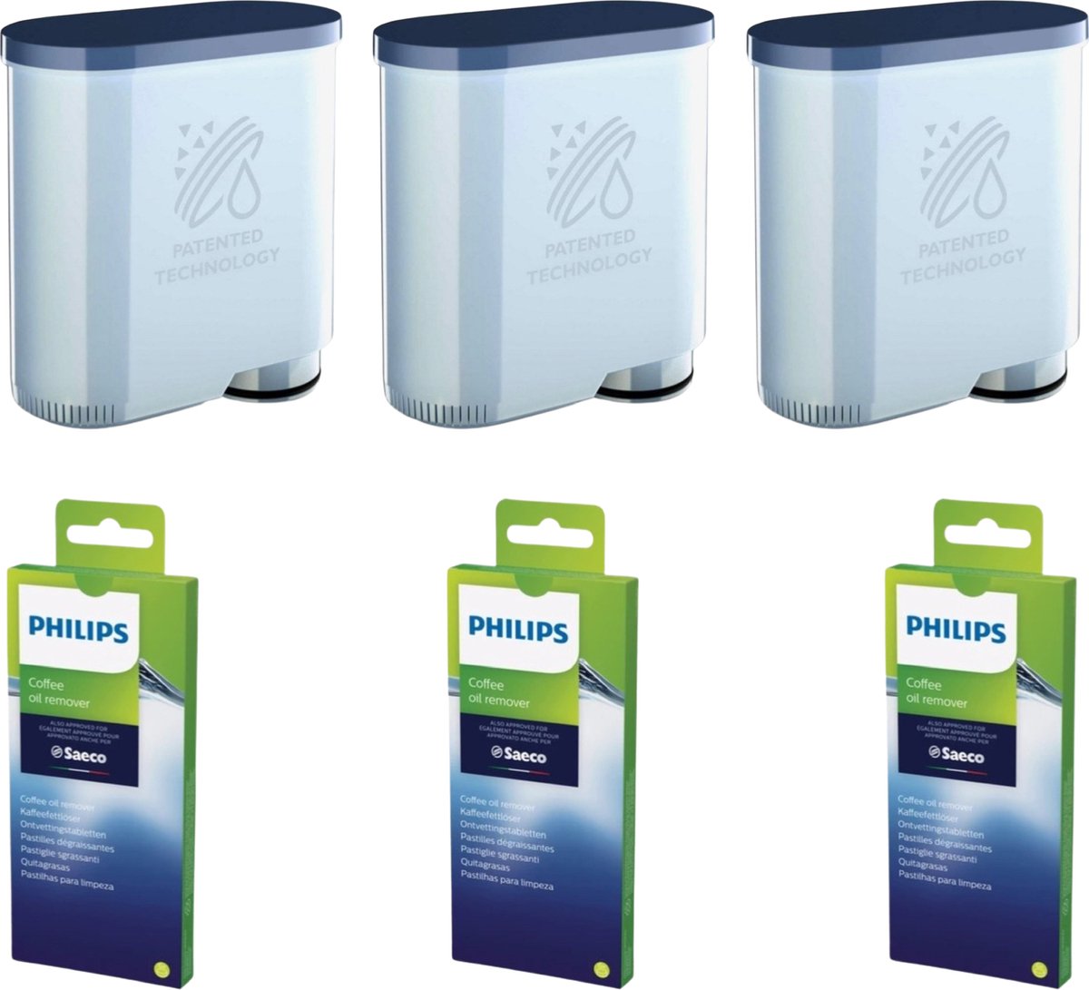 Philips Saeco 3x Aquaclean waterfilter+ 3x Coffee oil remover Voor onderhoud van...
