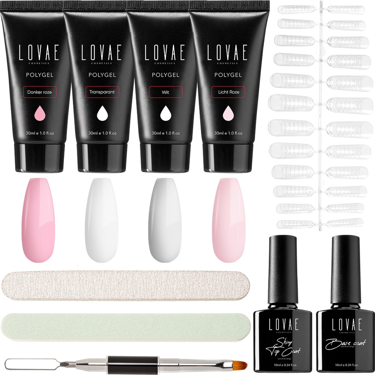 Lovae Cosmetics Polygel - Polygel Kit - Nagels Starterspakket - Nageltips - Builder gel - Set van 4 kleuren - 4 x 30 gr - Lovae Cosmetics